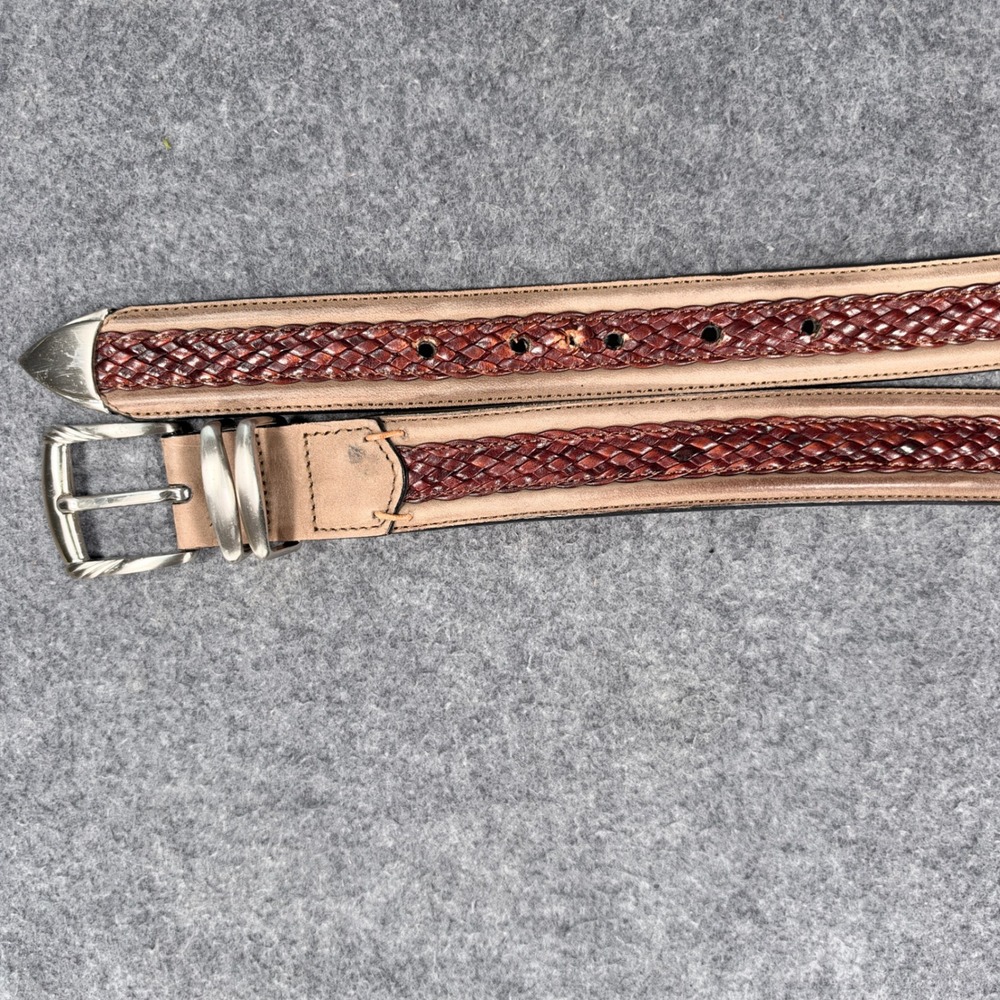 Tommy Bahama Mens 38 Braided Leather Belt Brown Tan Made in Spain TB5082